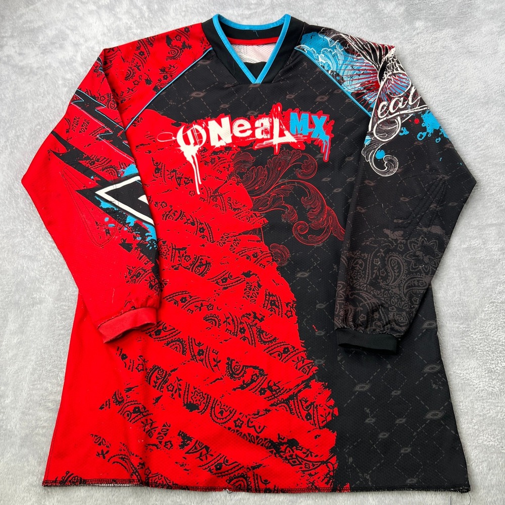 O'Neal MX Graphic Print Motocross Jersey XL Red Black Y2K Racing Off-Road Gear